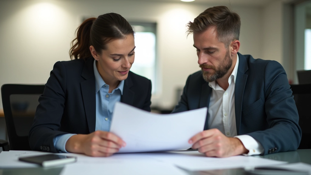 Twee collega's kijken naar een printout met vragen en opmerkingen, discussie aan gang